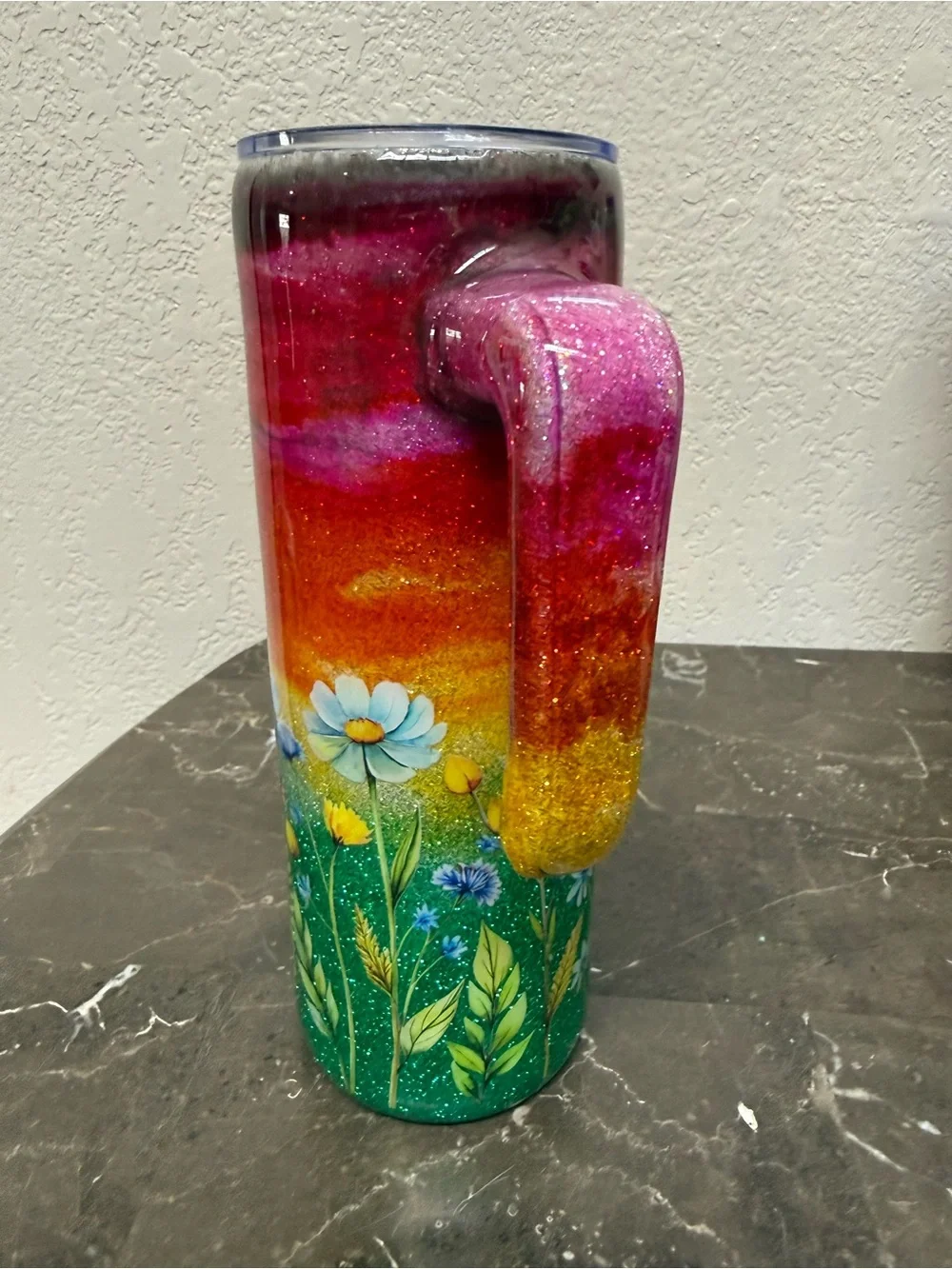 Bridgerton Sunset Glitter Tumbler Cup 20oz Skinny with Handle Handmade